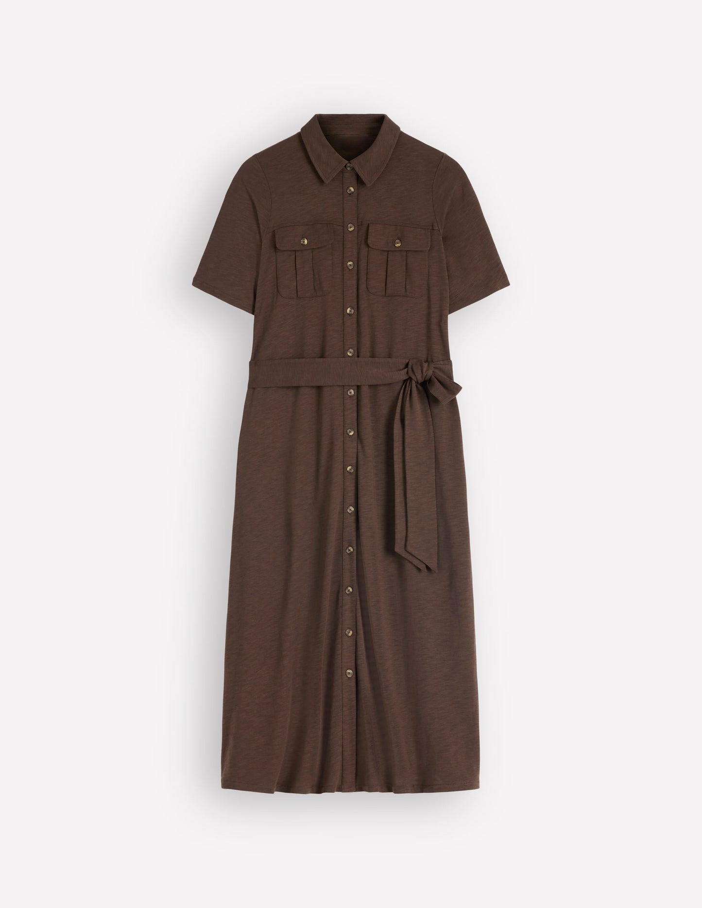 Mavis Midi Jersey Shirt Dress-Bitter Chocolate