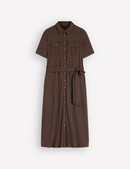 Mavis Midi Jersey Shirt Dress-Bitter Chocolate