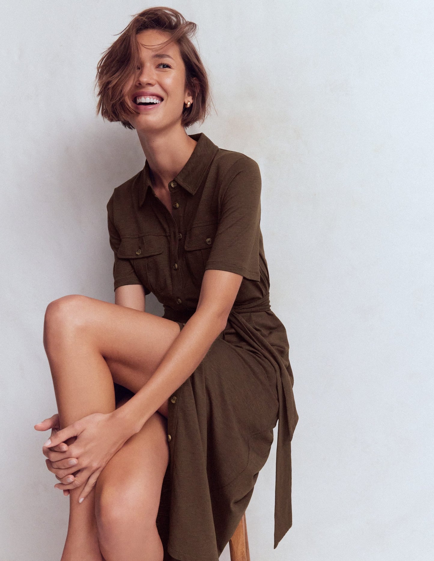 Mavis Midi Jersey Shirt Dress-Bitter Chocolate