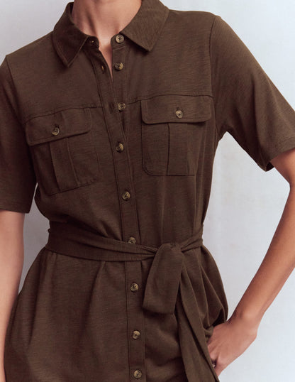 Mavis Midi Jersey Shirt Dress-Bitter Chocolate