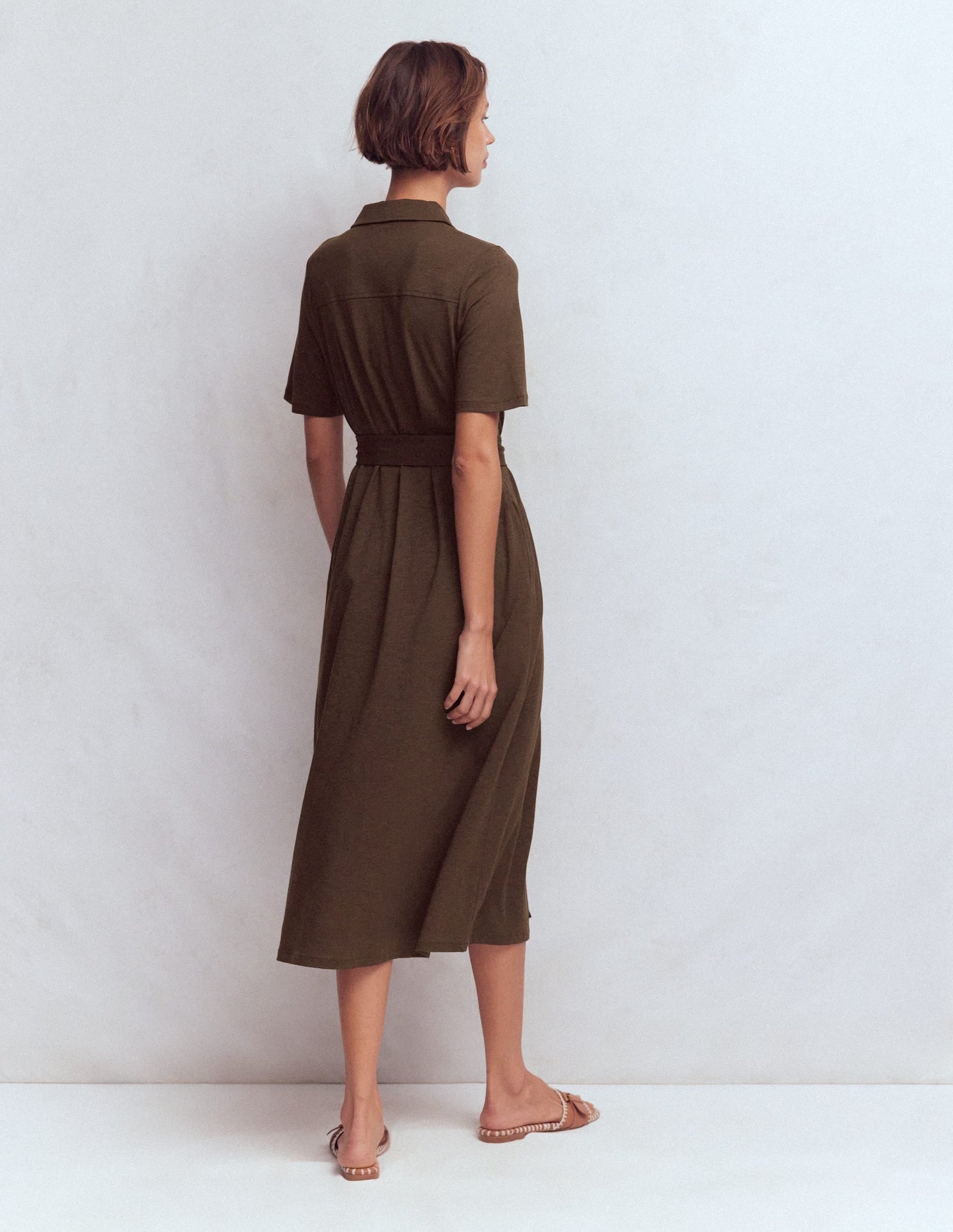 Mavis Midi Jersey Shirt Dress-Bitter Chocolate