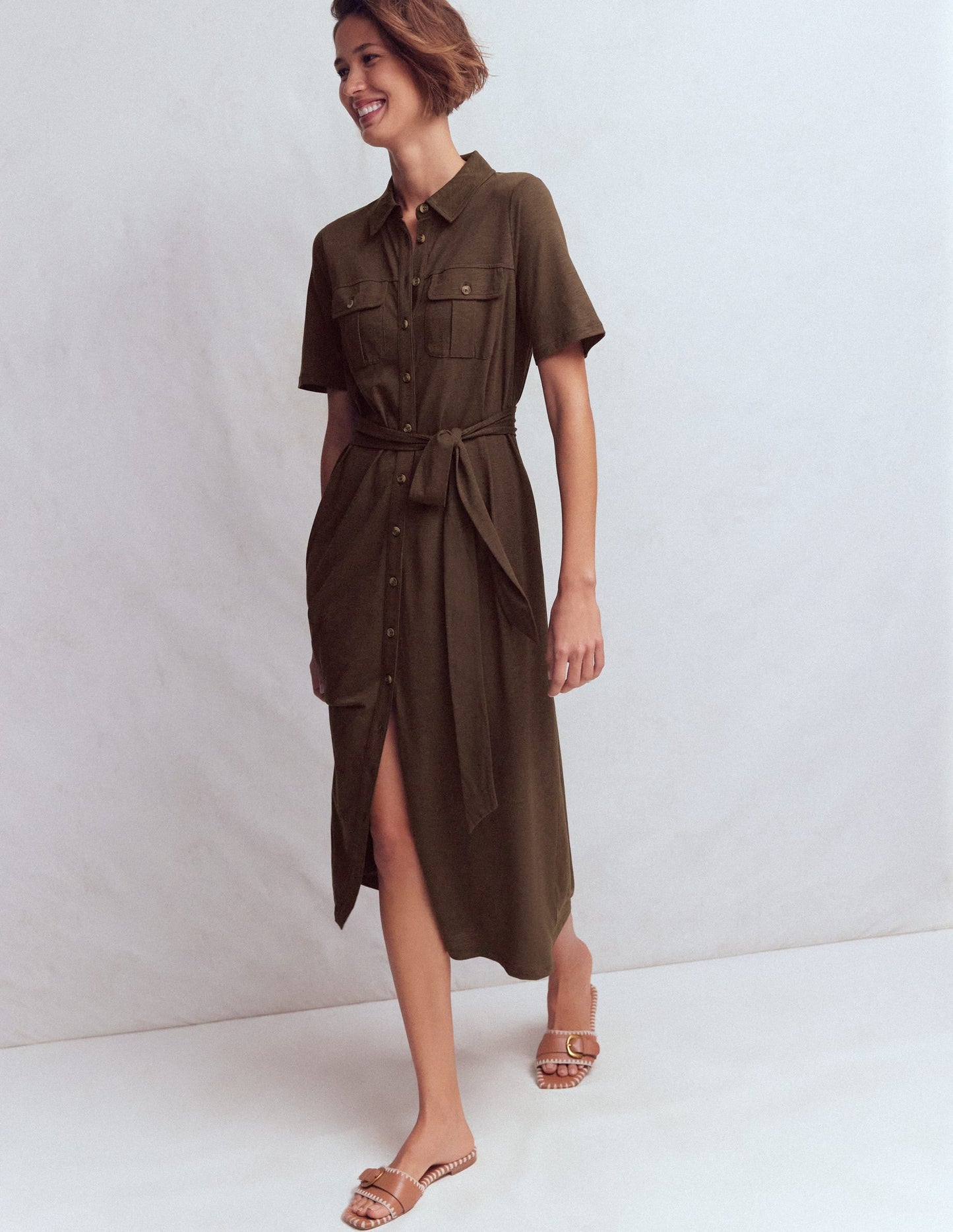 Mavis Midi Jersey Shirt Dress-Bitter Chocolate