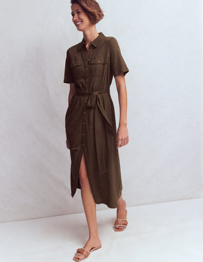 Mavis Midi Jersey Shirt Dress-Bitter Chocolate