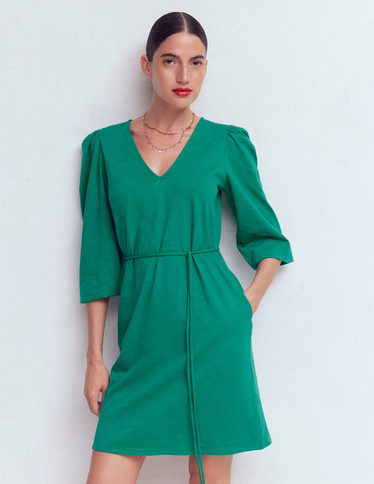 Cary V-Neck Short Dress-Deep Teal