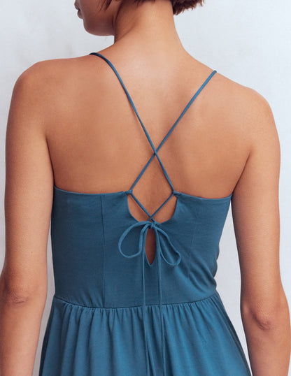 Cross Back Jersey Dress-Tourmaline Blue