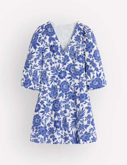 Marla Linen Blend Short Dress-Blue Tigers Paradise