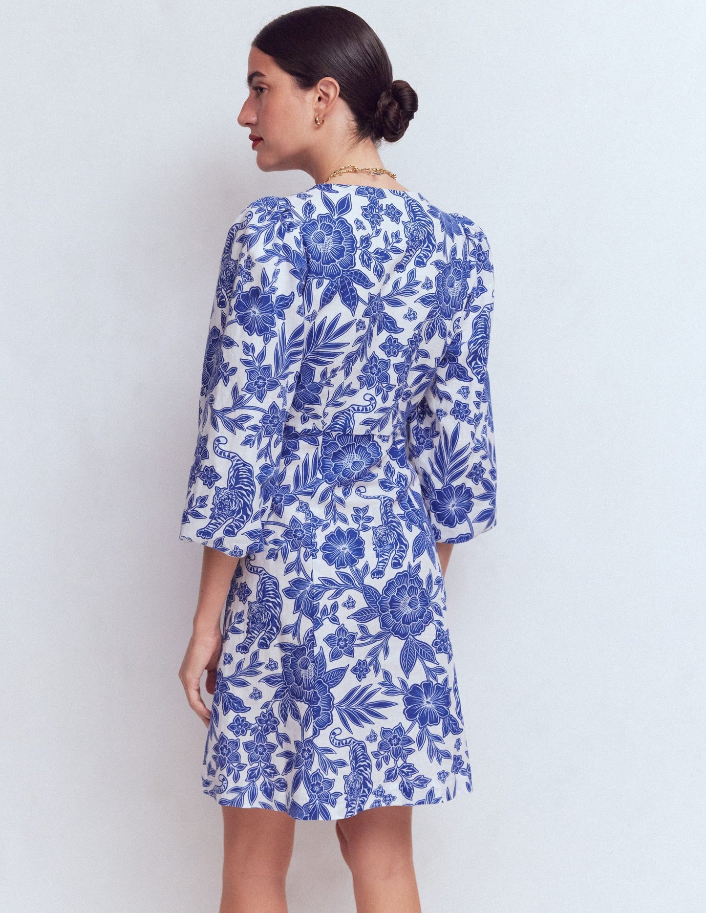 Marla Linen Blend Short Dress-Blue Tigers Paradise