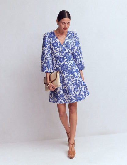 Marla Linen Blend Short Dress-Blue Tigers Paradise
