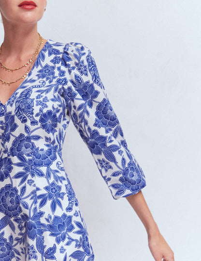 Marla Linen Blend Short Dress-Blue Tigers Paradise