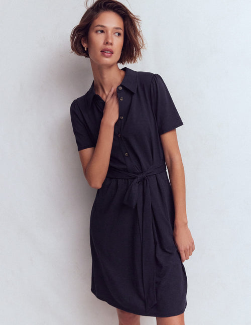 Patti Short Jersey Shirt Dress-Navy