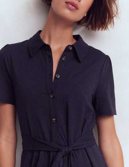 Patti Short Jersey Shirt Dress-Navy