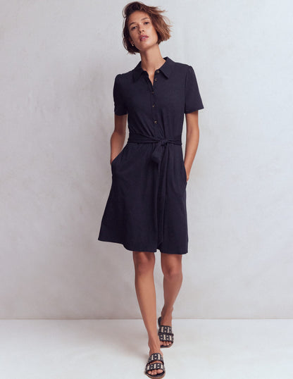 Patti Short Jersey Shirt Dress-Navy