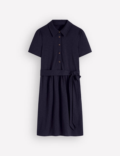 Patti Short Jersey Shirt Dress-Navy