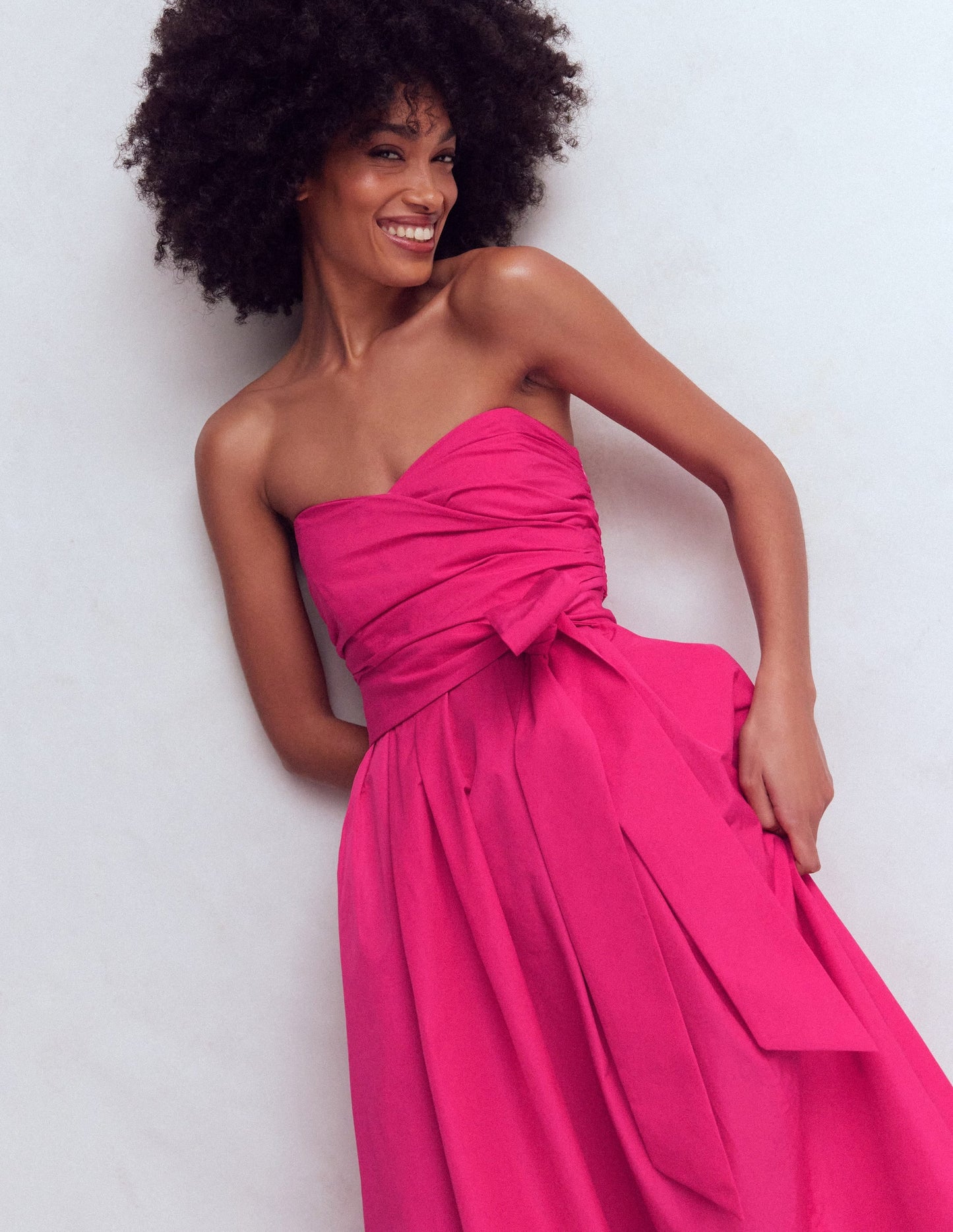 Strapless Taffeta Dress-Bright Pink