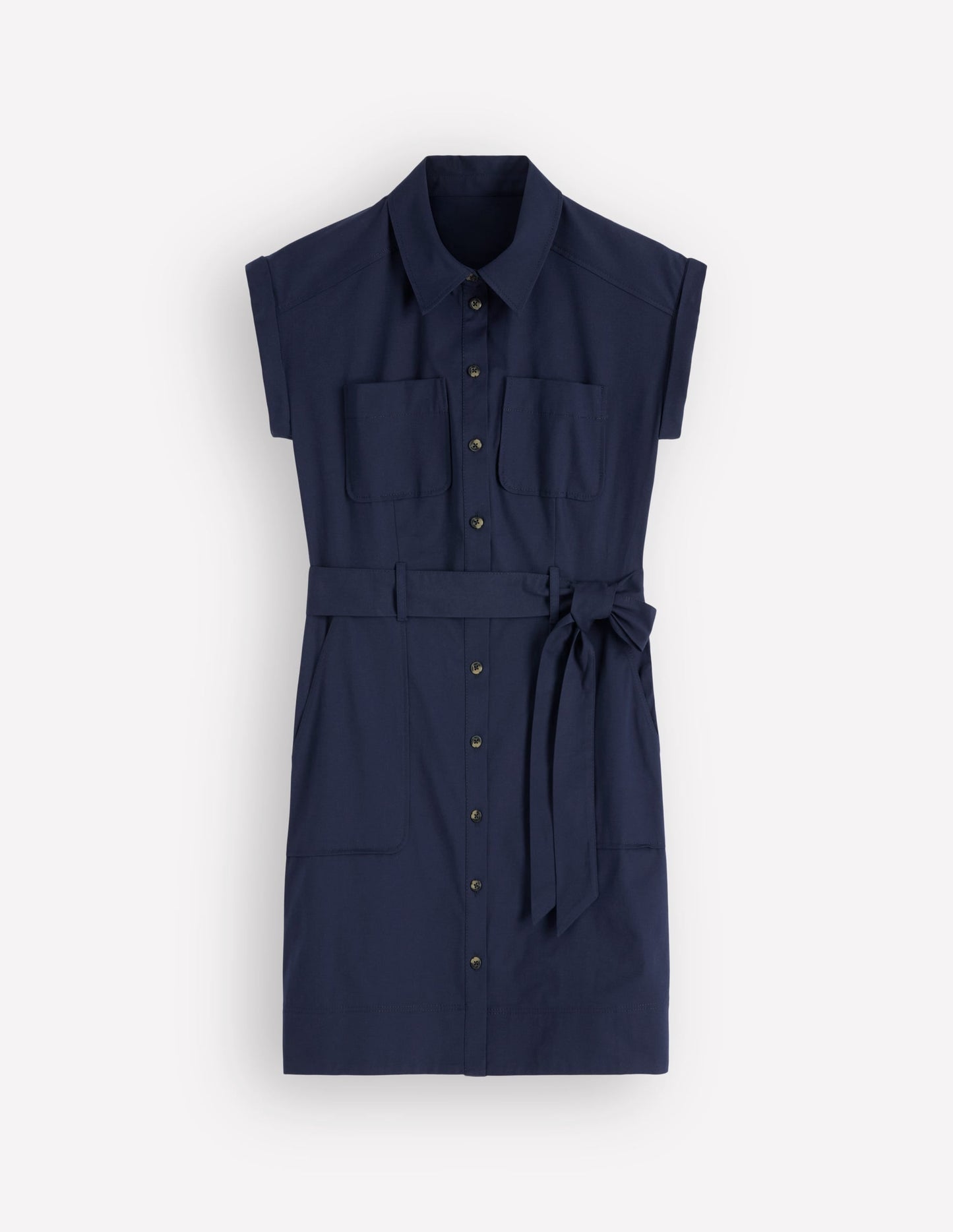 Short Belted Shirt Dress-Navy
