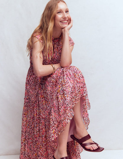High Neck Sleeveless Dress-Multi Leopard Flow
