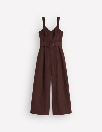 Panelled Bodice Linen Jumpsuit-Bitter Chocolate