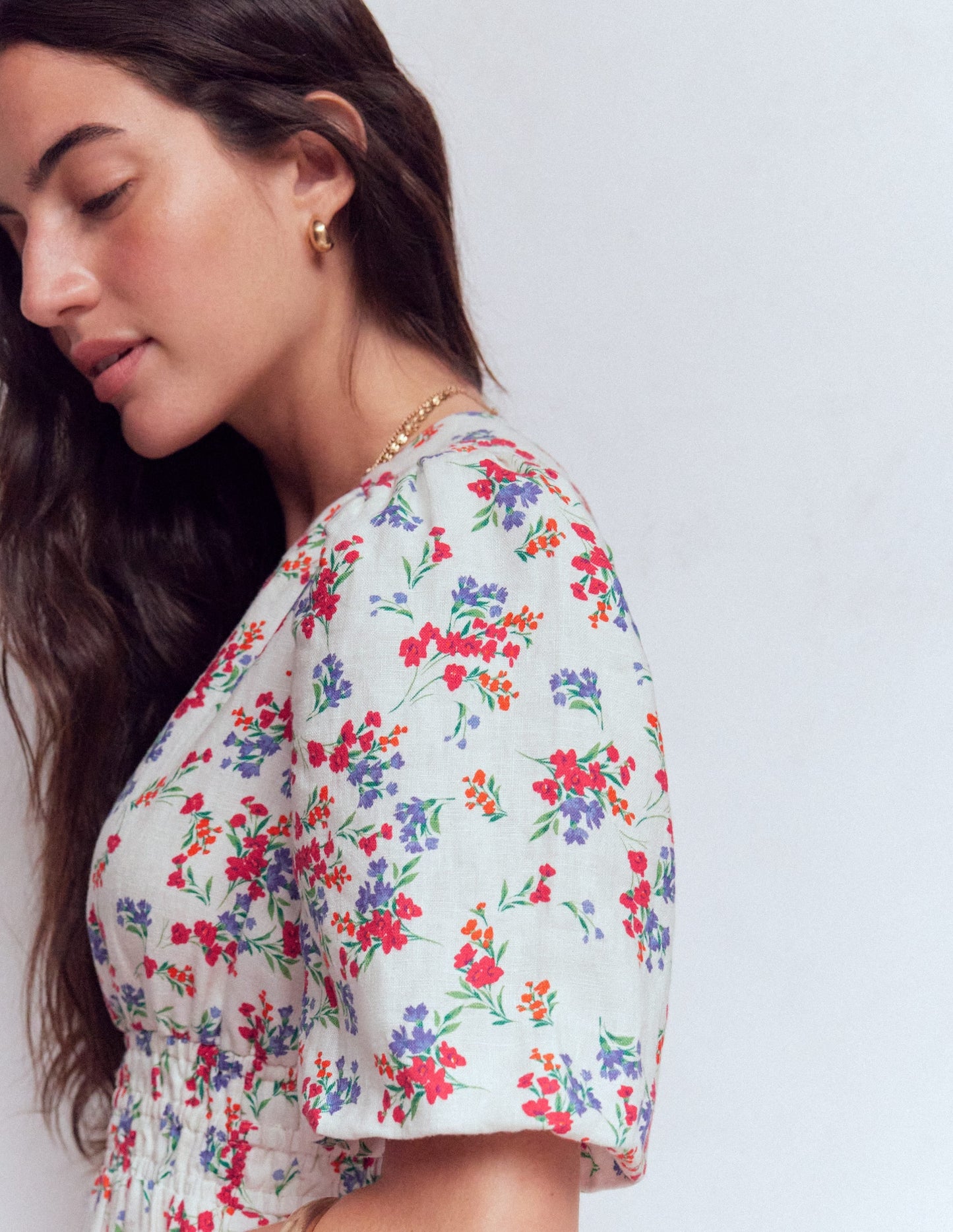 Irene Linen Midi Dress-Ivory, Bloom Scatter