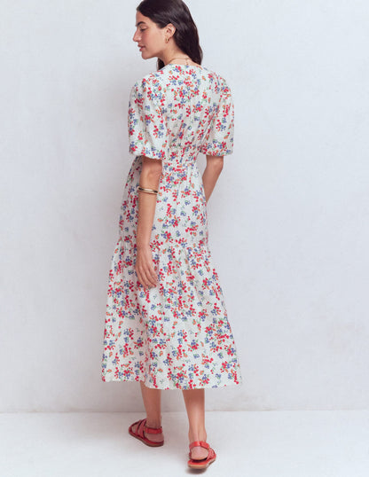 Irene Linen Midi Dress-Ivory, Bloom Scatter