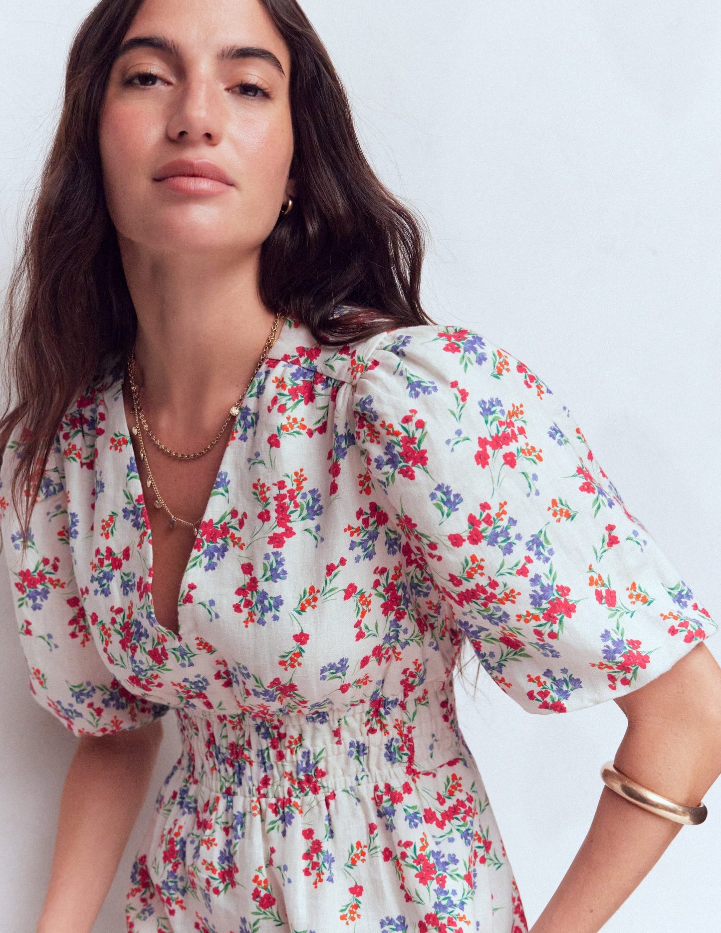 Irene Linen Midi Dress-Ivory, Bloom Scatter
