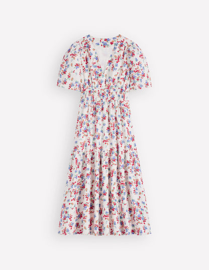 Irene Linen Midi Dress-Ivory, Bloom Scatter