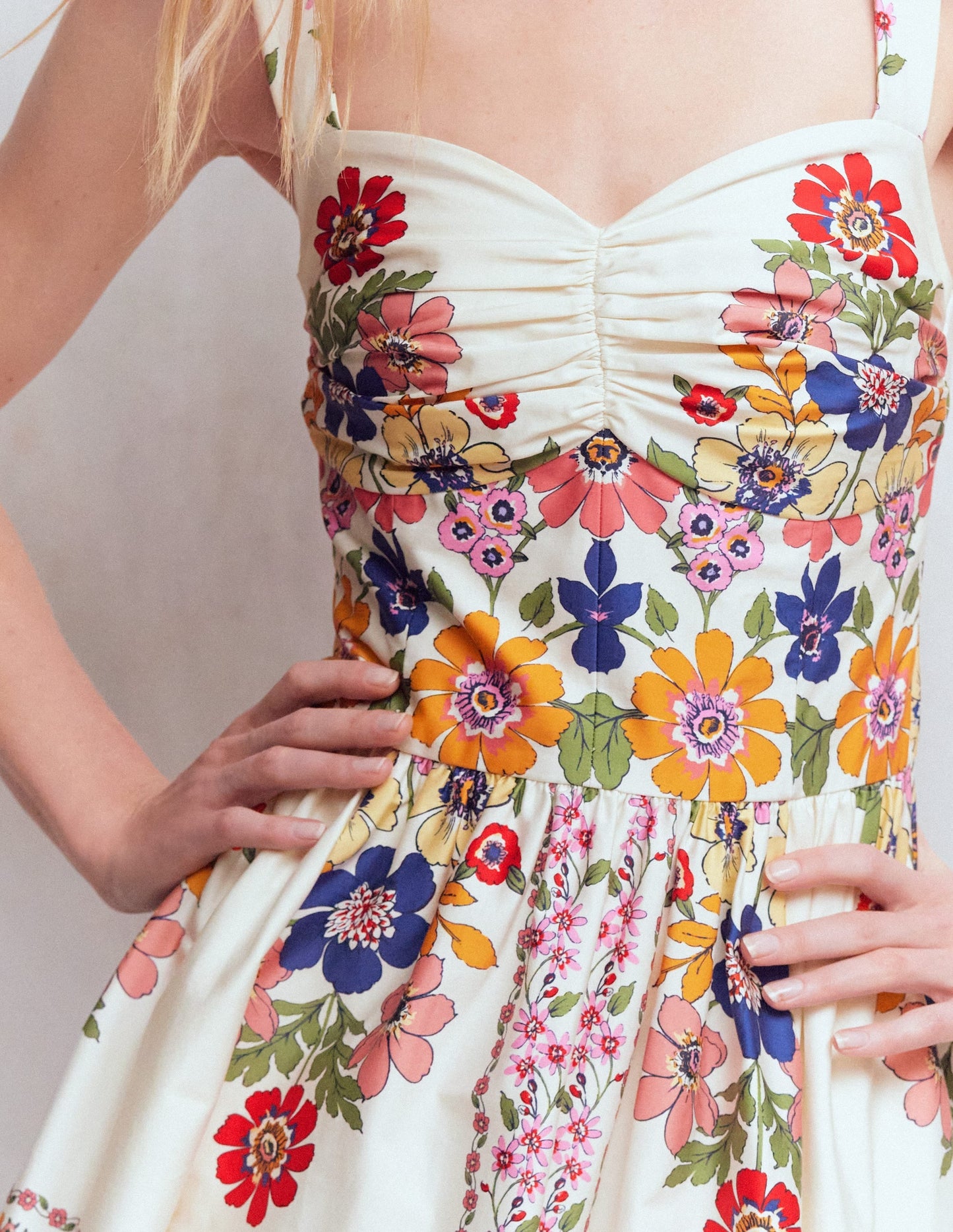Fit and Flare Midi Dress-Multi Meadow Flowers Lattice