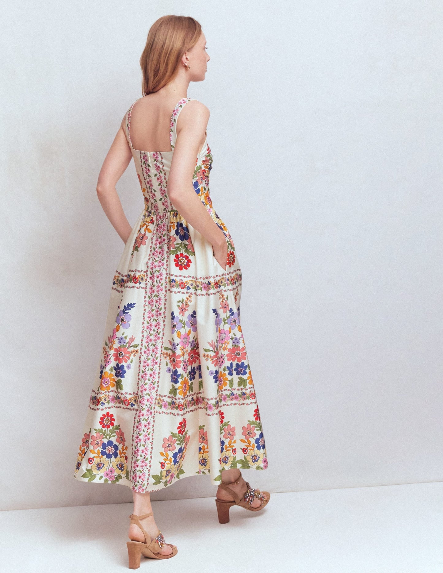 Fit and Flare Midi Dress-Multi Meadow Flowers Lattice
