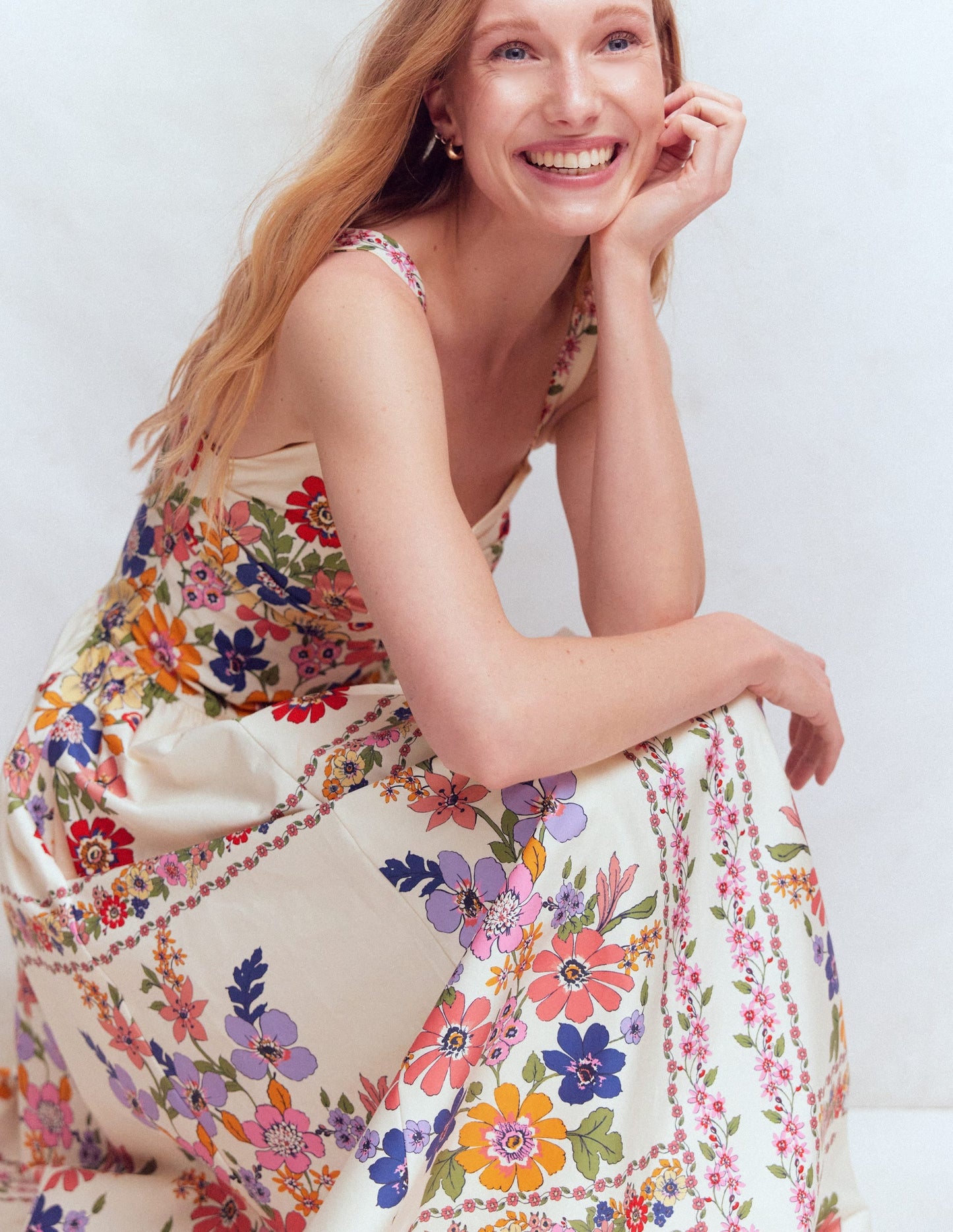 Fit and Flare Midi Dress-Multi Meadow Flowers Lattice