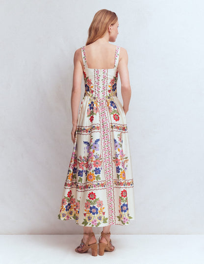 Fit and Flare Midi Dress-Multi Meadow Flowers Lattice