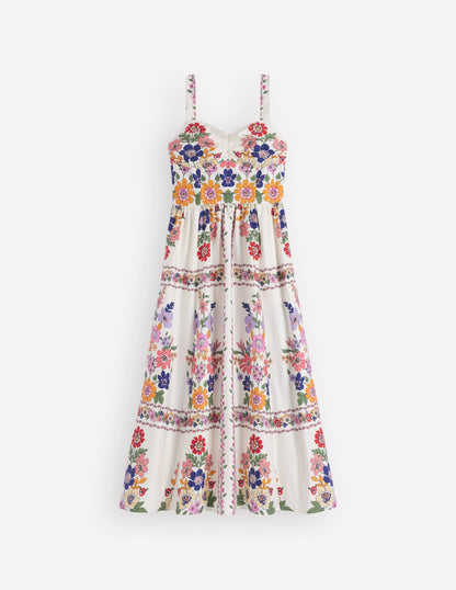 Fit and Flare Midi Dress-Multi Meadow Flowers Lattice