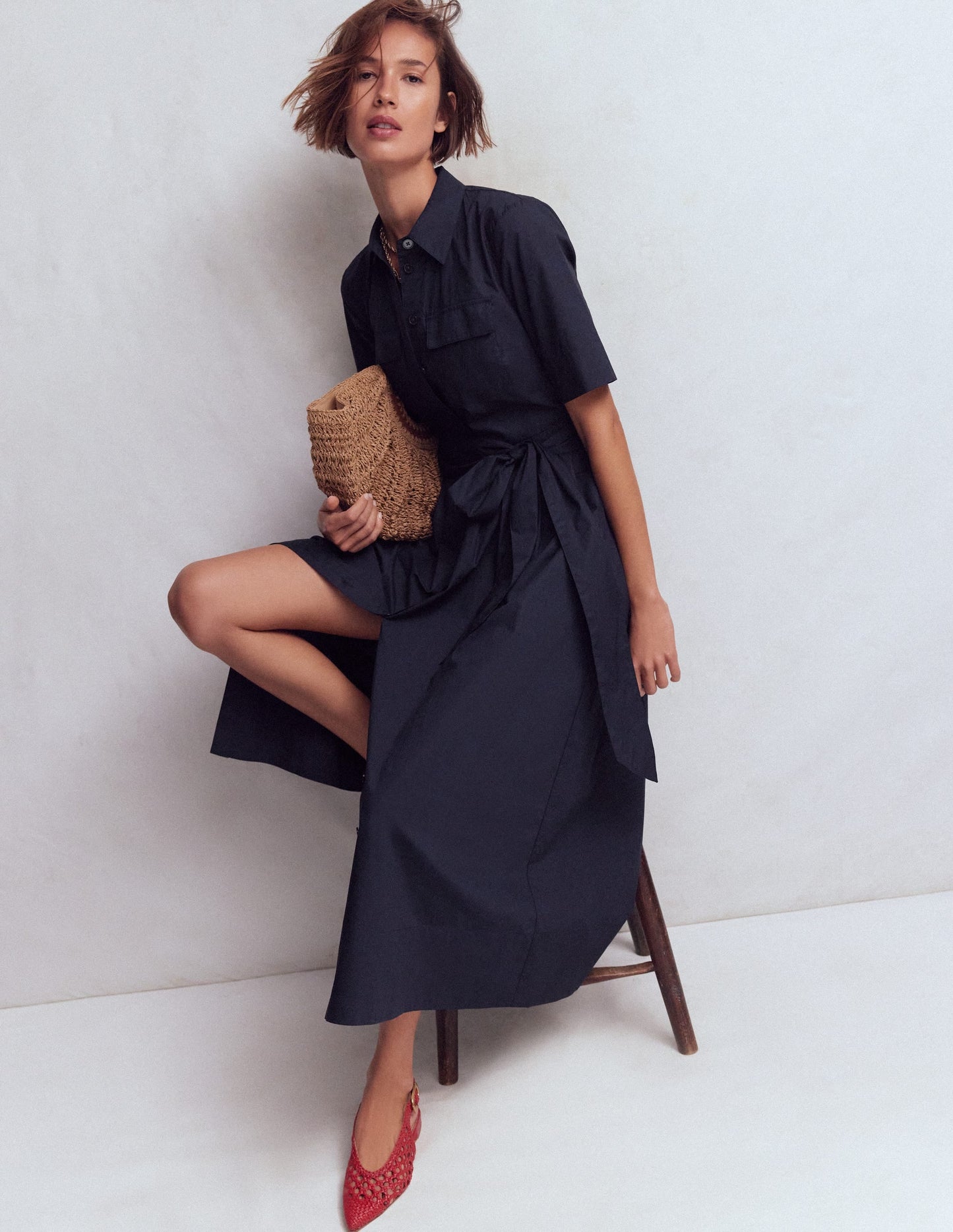 Zoe Short Sleeve Shirt Dress-Navy