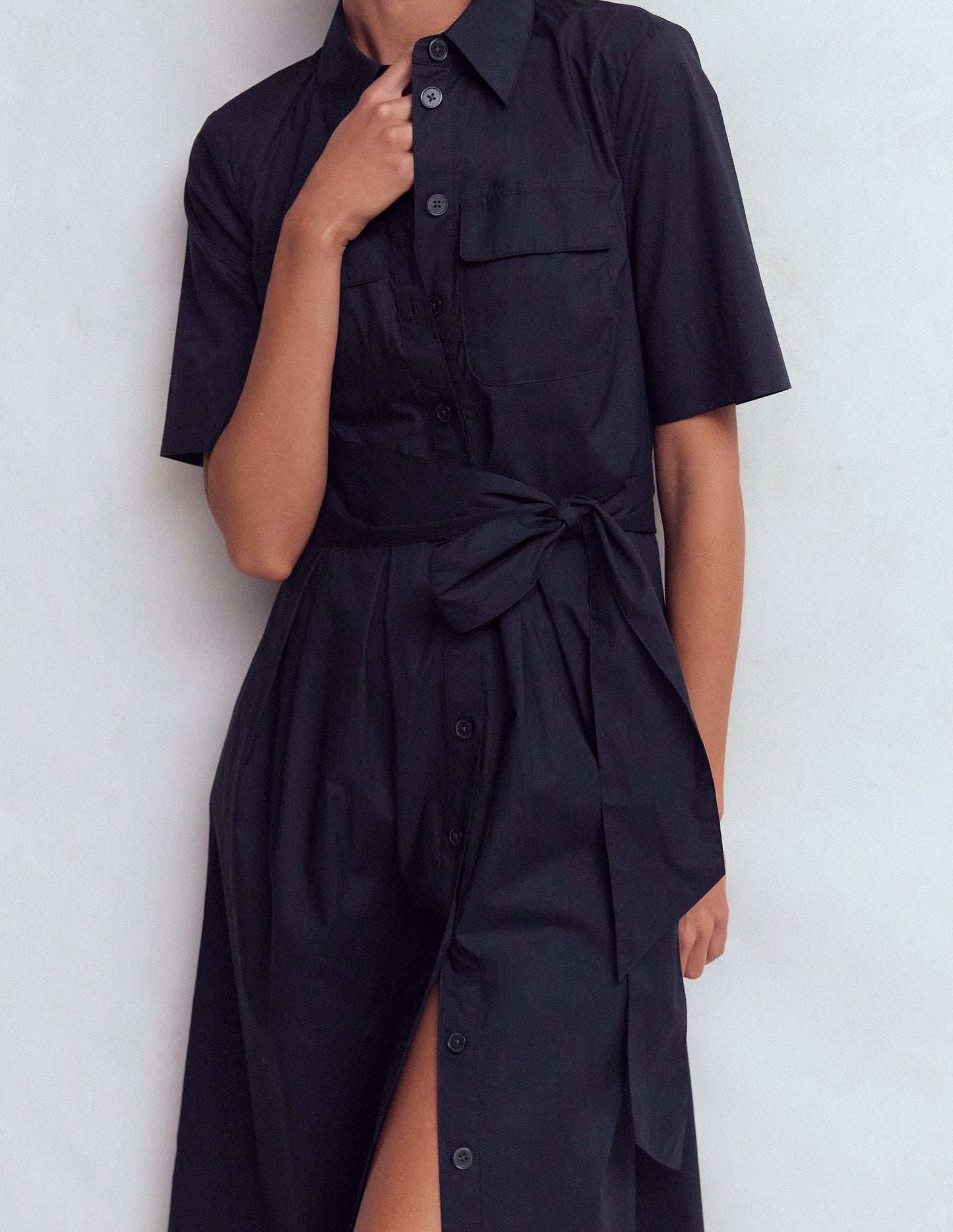 Zoe Short Sleeve Shirt Dress-Navy
