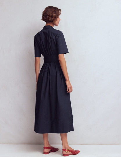 Zoe Short Sleeve Shirt Dress-Navy