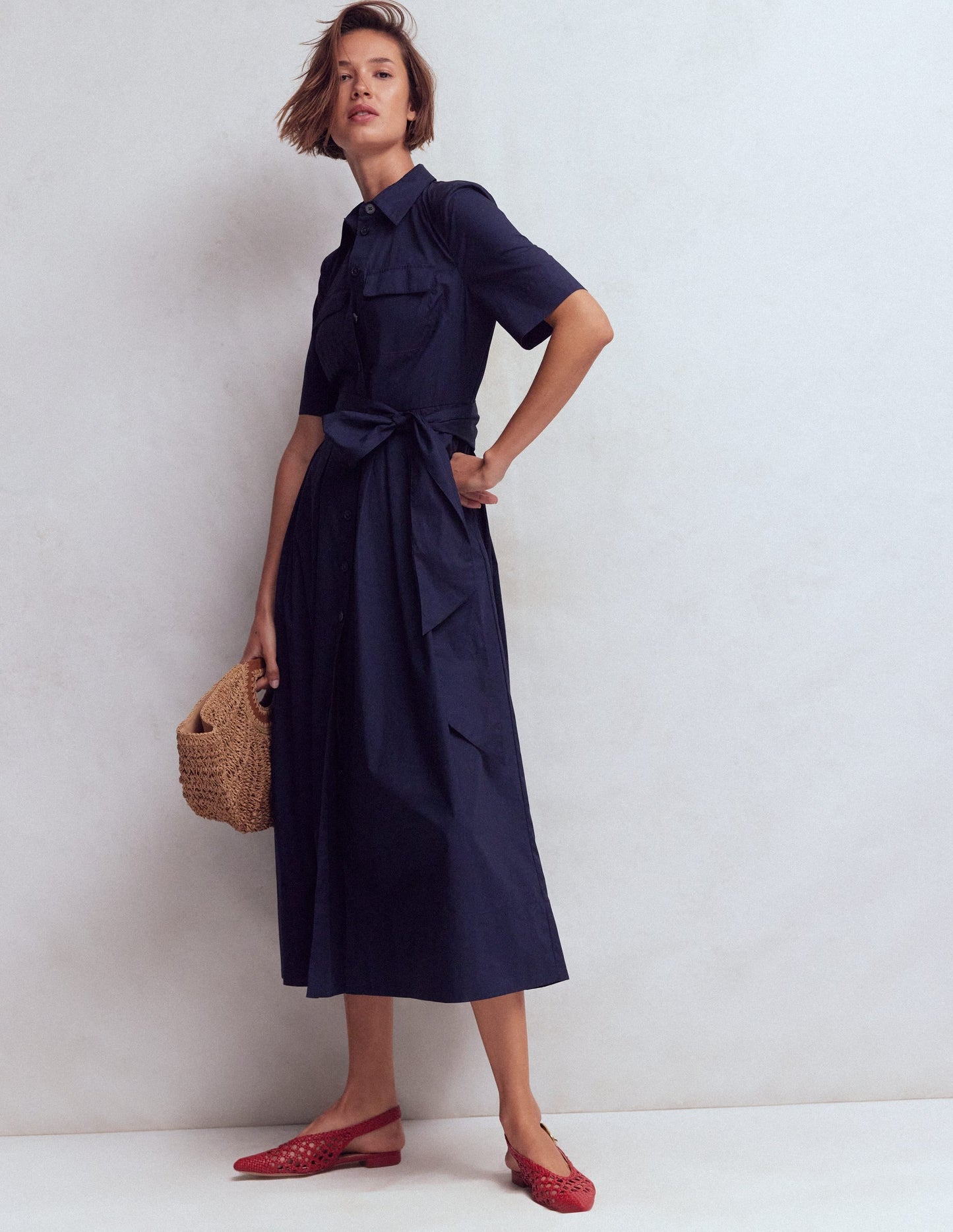 Zoe Short Sleeve Shirt Dress-Navy