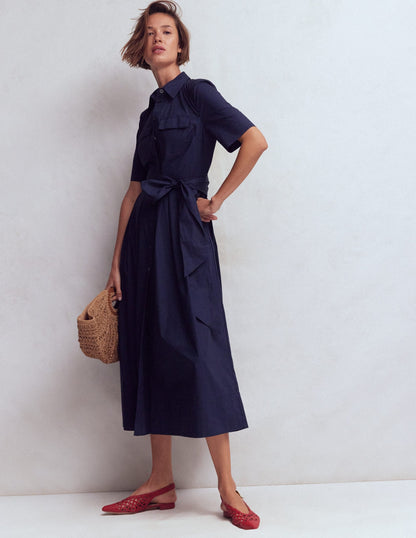 Zoe Short Sleeve Shirt Dress-Navy