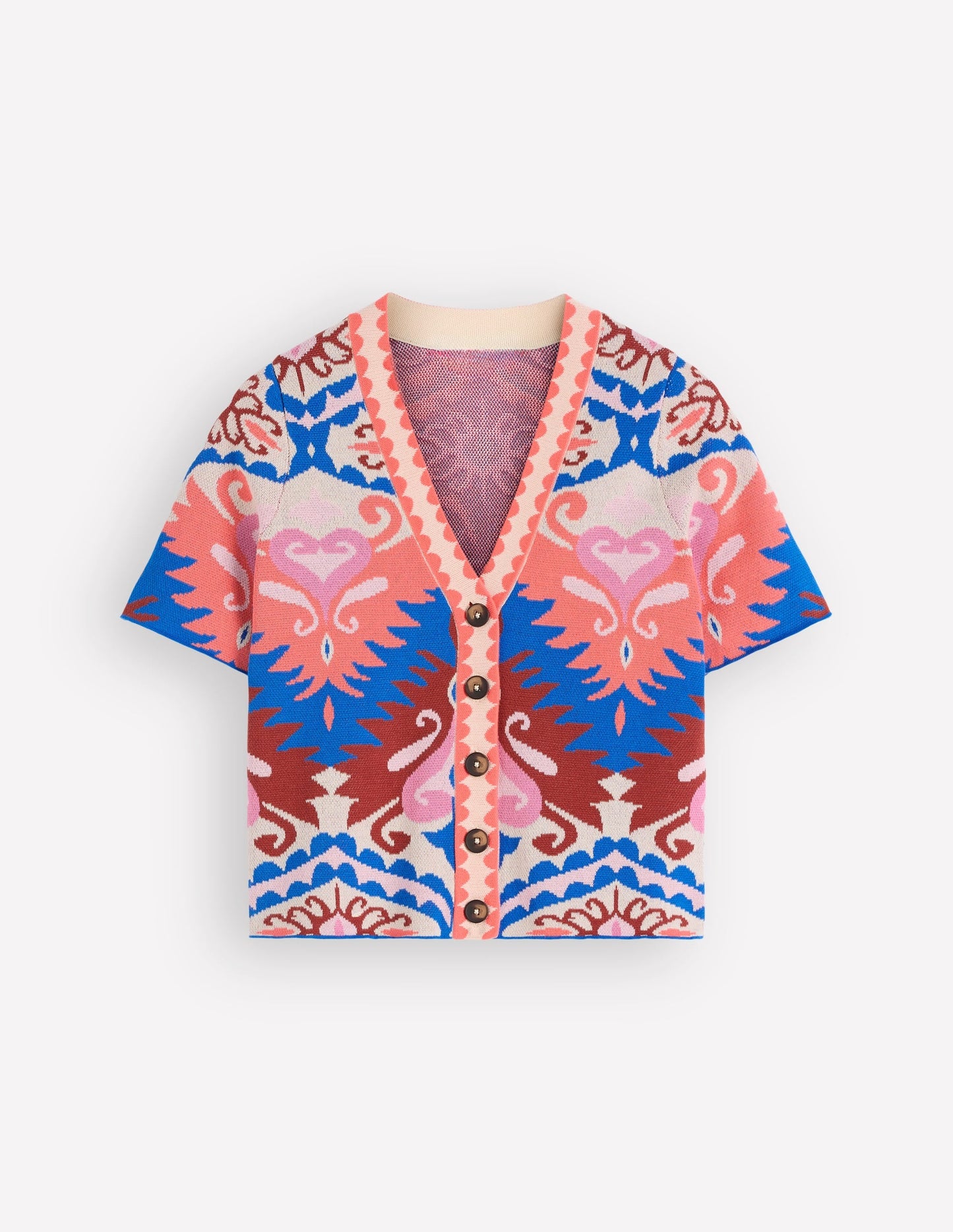 Short Sleeve Jacquard Cardigan-Aztec