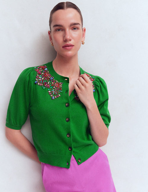 Nadia Embellished Cardigan-Green