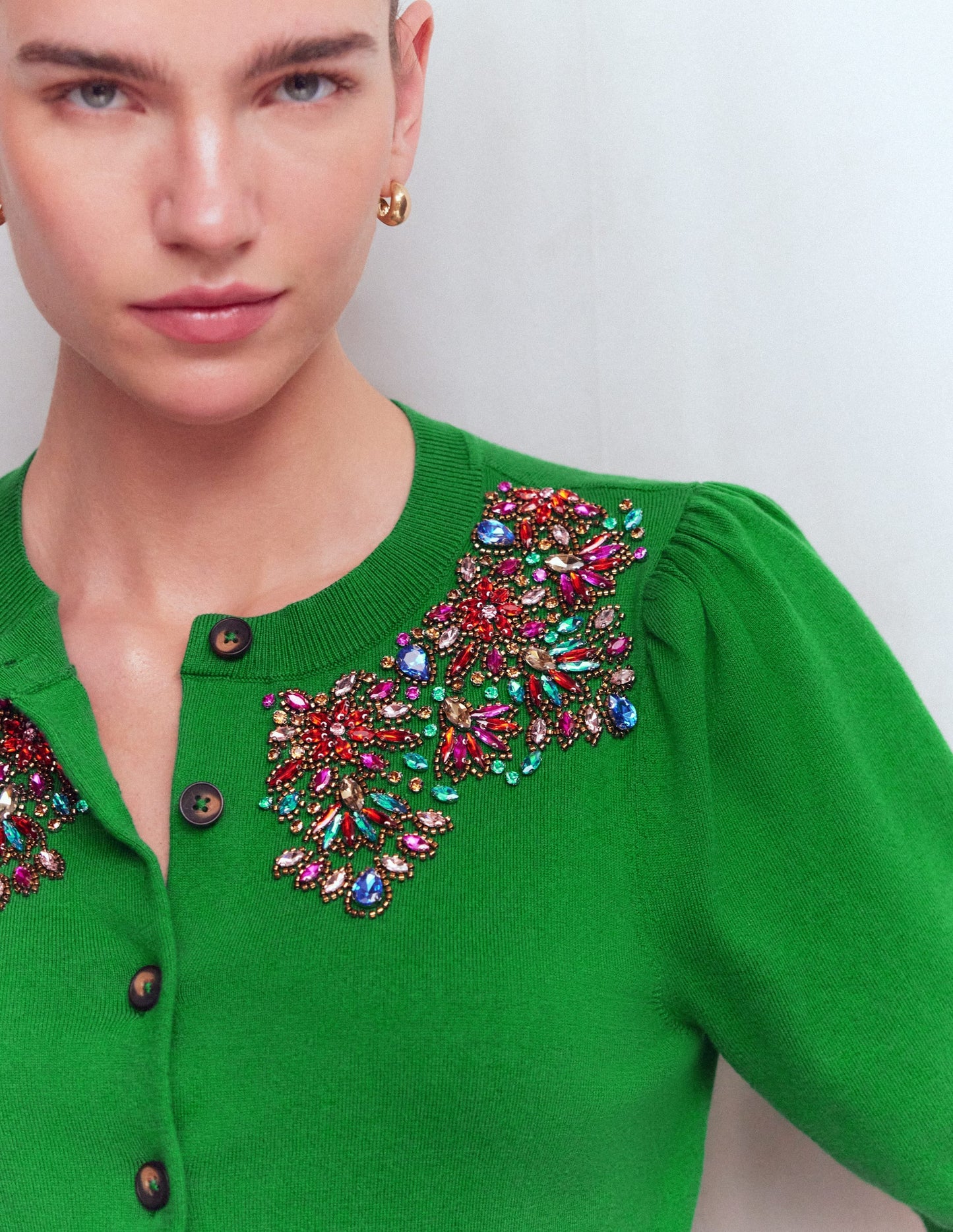 Nadia Embellished Cardigan-Green