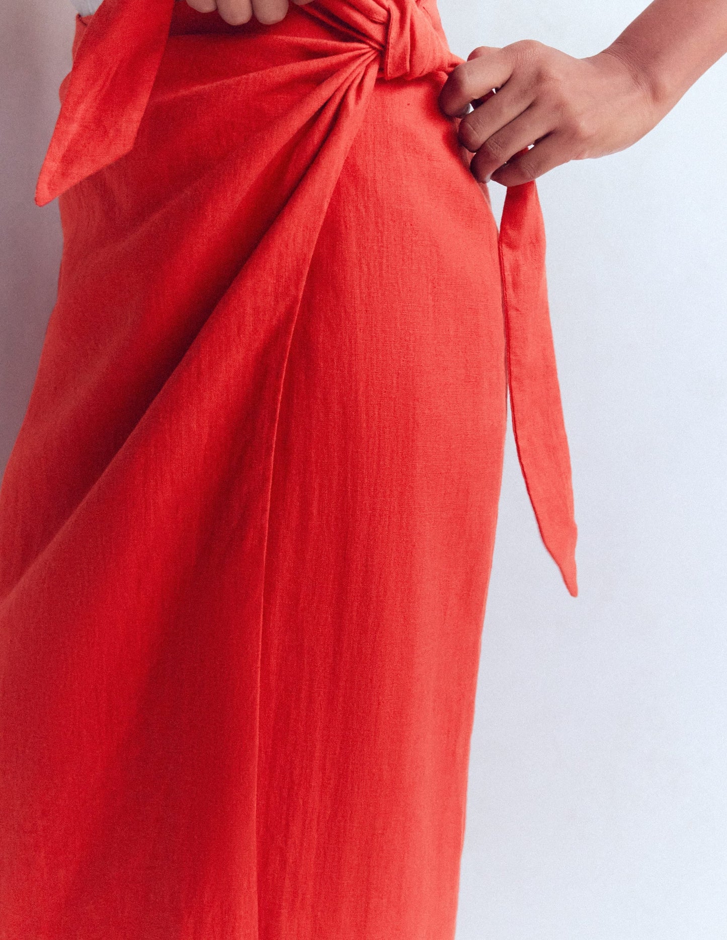 Dimitra Linen Column Skirt-Red Coral