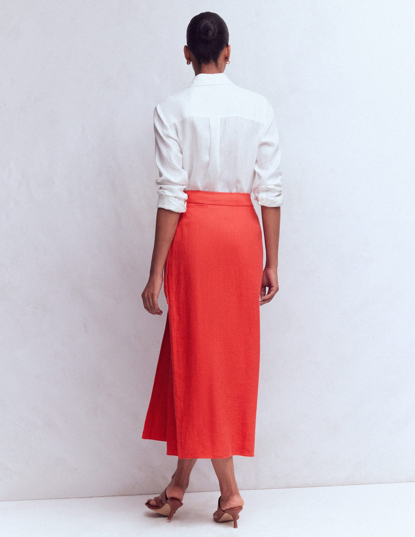 Dimitra Linen Column Skirt-Red Coral