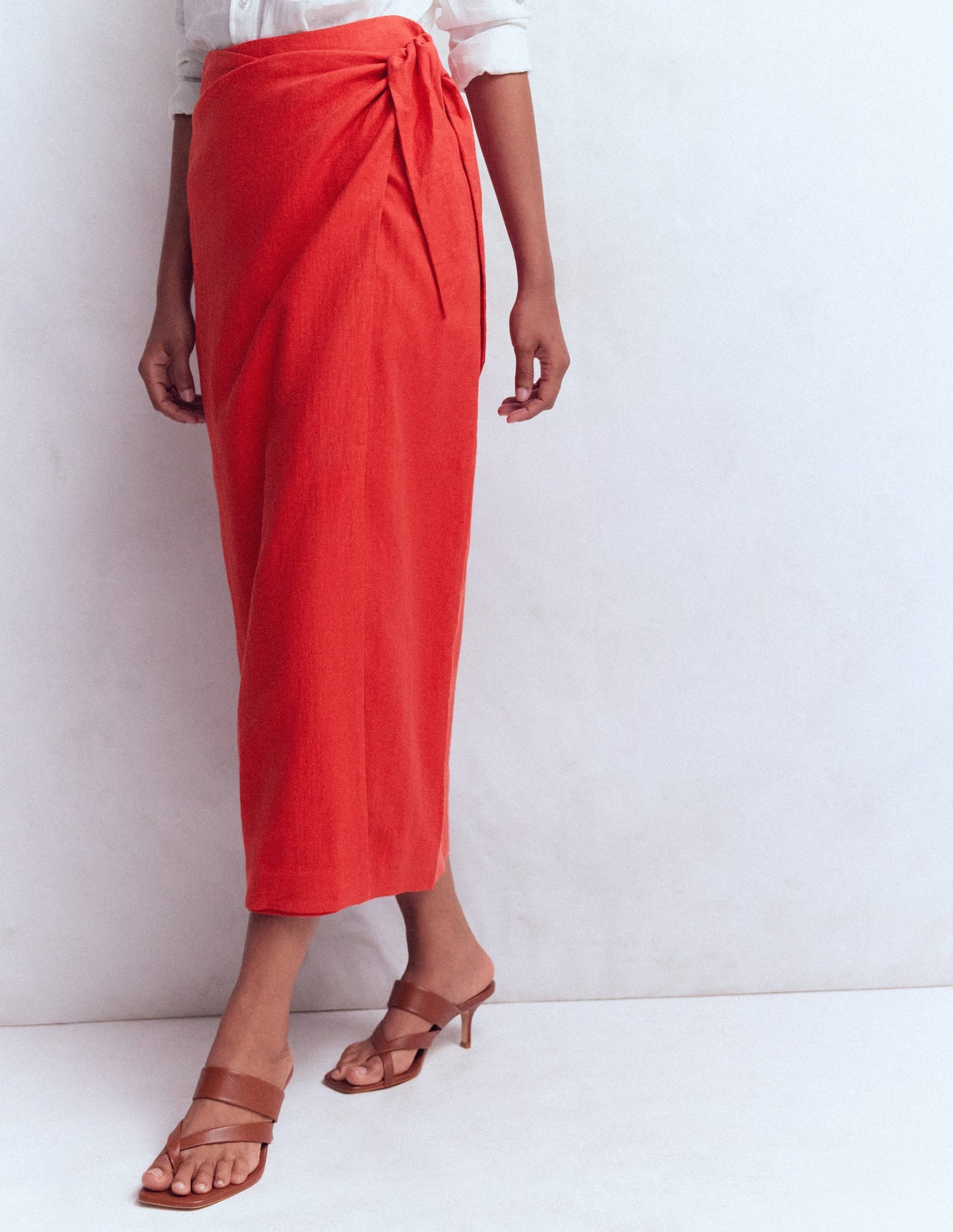 Dimitra Linen Column Skirt-Red Coral