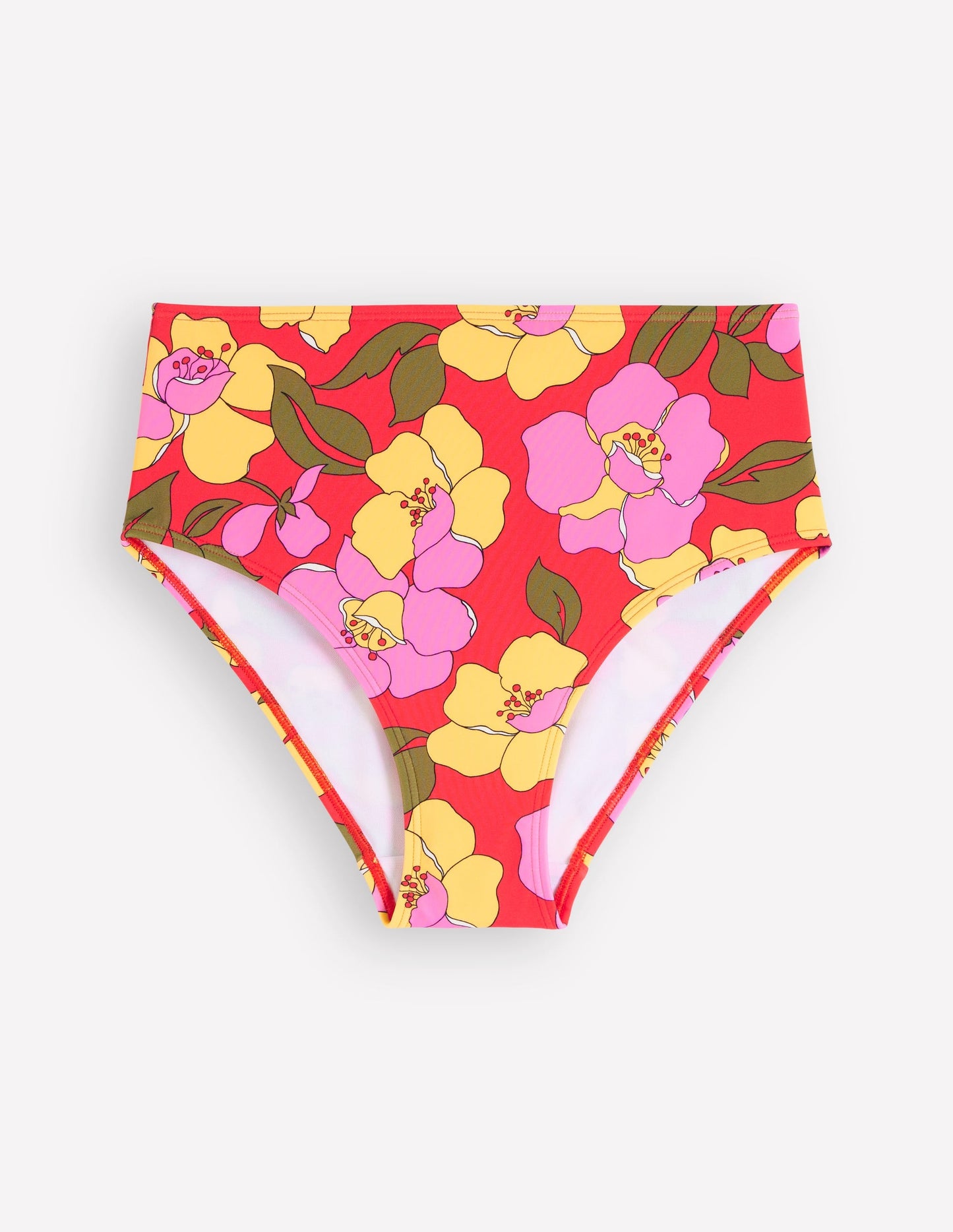 High Waisted Bikini Bottoms-Red, Radiant Bloom