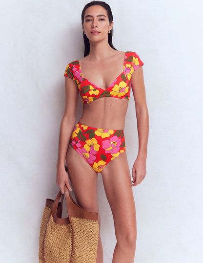 High Waisted Bikini Bottoms-Red, Radiant Bloom