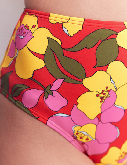 High Waisted Bikini Bottoms-Red, Radiant Bloom