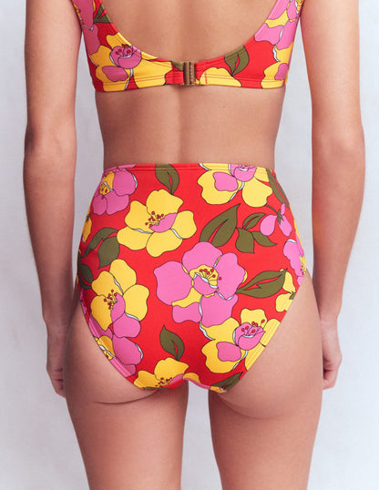 High Waisted Bikini Bottoms-Red, Radiant Bloom