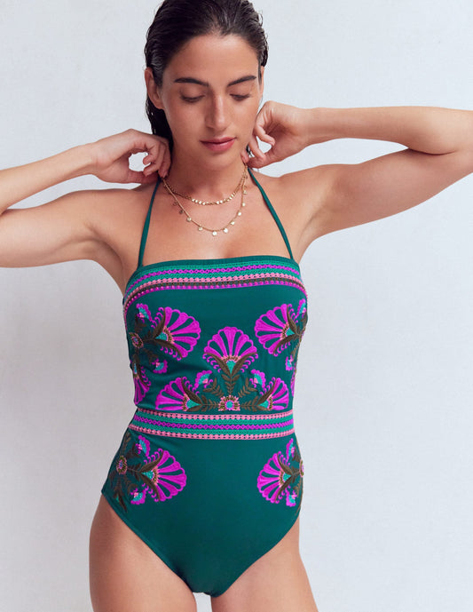 Paros Bandeau Swimsuit-Atlantic Blue, Embroidery