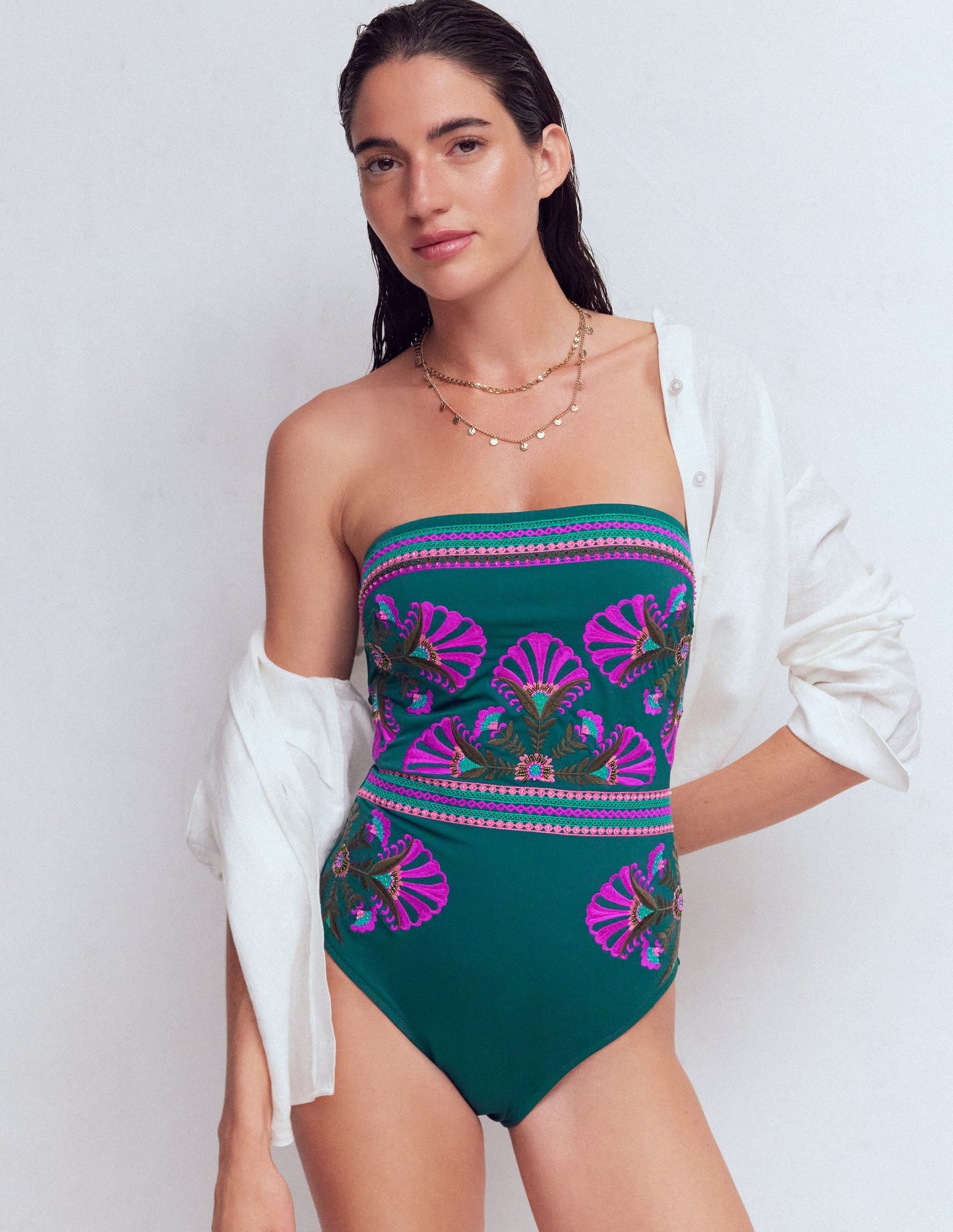 Paros Bandeau Swimsuit-Atlantic Blue, Embroidery