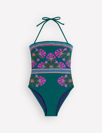 Paros Bandeau Swimsuit-Atlantic Blue, Embroidery