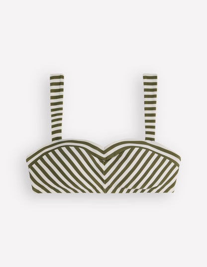 Clean Sweetheart Bikini Top-Olive, Ivory Stripe