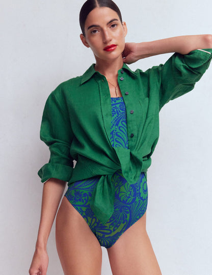 Twist Strap Swimsuit-Blue, Enchanted Paisley